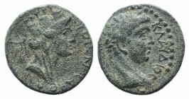 Claudius (41-54). Cilicia or Syria, Uncertain Caesarea. Æ (18mm, 4.57g, 1h), year 3 (AD 43/4[?]). Laureate head r. R/ Veiled and draped bust of Tyche ...