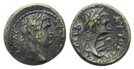 Titus and Domitian (Caesares, 69-81). Mysia, Germe. Æ (16mm, 3.43g, 11h). Laureate head of Titus r.; [grain-ear before]; c/m: Isis headdres in circula...