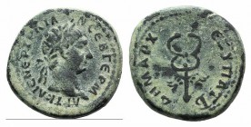 Trajan (98-117). Seleucis and Pieria. Æ Semis (16mm, 3.96g, 6h). Rome for circulation in Syria, 98-9. Laureate head r. R/ Winged caduceus. McAlee 501;...