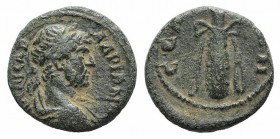 Hadrian (117-138). Pisidia, Selge. Æ (12.5mm, 1.89g, 12h). Laureate, draped and cuirassed bust r. R/ Club tied with ribbon. RPC III 2821; SNG BnF 2013...