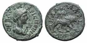 Crispina (Augusta, 177-183). Moesia Inferior, Callatis. Æ (19mm, 3.56g, 6h). Draped bust r. R/ Cybele on lion walking r. Varbanov 260. Very Rare, gree...
