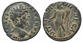 Septimius Severus (193-211). Pisidia, Antioch. Æ (22mm, 5.16g, 6h). Laureate head r. R/ Tyche standing l. holding branch and cornucopia. SNG BnF 1114 ...