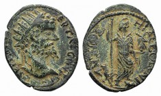 Septimius Severus (193-211). Pisidia, Antioch. Æ (23mm, 5.09g, 6h). Radiate head r. R/ Mên standing r., holding sceptre and crowning Nike; in l. field...