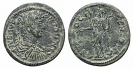 Caracalla (198-217). Pisidia, Antioch. Æ (23mm, 5.92g, 12h). Laureate, draped and cuirassed bust r. R/ Tyche of Antioch standing l., holding branch an...