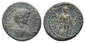 Geta (Caesar, 198-209). Cilicia, Irenopolis. Æ (23mm, 10.57g, 6h). Dated CY 149 (200/1). Laureate and draped bust r., seen from behind. R/ Herakles st...