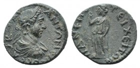 Elagabalus (218-222). Pisidia, Panemoteichos. Æ (20mm, 4.51g, 6h). Laureate, draped and cuirassed bust r. R/ Goddess in long dress and mantle standing...