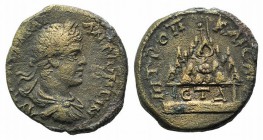 Elagabalus (218-222). Cappadocia, Caesarea. Æ (25mm, 10.74g, 6h), year 4 (AD 221). Laureate, draped and cuirassed bust r. R/ Mt. Argaeus set upon alta...