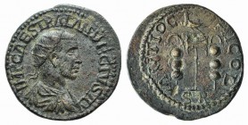 Trajan Decius (249-251). Pisidia, Antioch. Æ (26mm, 8.58g, 6h). Radiate, draped and cuirassed bust r. R/ Legionary aquila between two military standar...