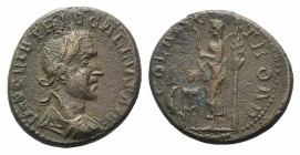 Trebonianus Gallus (251-253). Troas, Alexandria. Æ (22mm, 6.35g, 1h). Laureate, draped and cuirassed bust r. R/ Apollo Smintheus standing l., with qui...