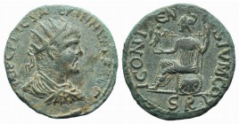 Valerian I (253-260). Lycaonia, Iconium. Æ (29mm, 13.99g, 1h). Radiate, draped and cuirassed bust r. R/ Roma seated l., holding victory and spear; bel...