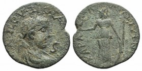 Gallienus (253-268). Cilicia, Carallia. Æ 6 Assaria (27mm, 9.89g, 12h). Laureate and draped bust r. R/ Athena standing facing, head l., holding Nike, ...