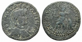 Salonina (Augusta, 254-268). Phrygia, Temenothyrai. Æ (29mm, 12.88g, 6h). Kleobulos, magistrate. KOPNHΛIA CAΛΩNINA CE, Draped bust r. set on crescent....