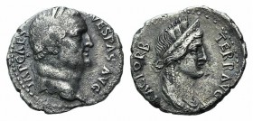 Vespasian (69-79). AR Denarius (17mm, 3.06g, 6h). Ephesus, 69-70. Laureate head r. R/ Turreted and draped female bust right; [horizontal Φ below]. RIC...