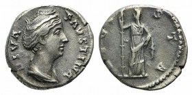 Diva Faustina Senior (died AD 140/1). AR Denarius (16mm, 3.72g, 1h). Rome, after 141. Draped bust r., hair coiled on top of head. R/ Ceres standing fa...