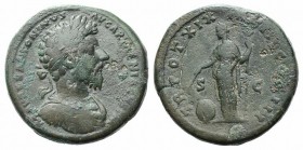 Marcus Aurelius (161-180). Æ Sestertius (33mm, 29.48g, 11h). Rome, 164-5. Laureate, draped and cuirassed bust r. R/ Providentia standing slightly l., ...