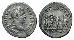 Caracalla (198-217). AR Denarius (19mm, 3.14g, 7h). Rome, AD 209. Laureate head r. R/ The Four Seasons as boys at play. RIC IV 153; RSC 59. Rare, tone...