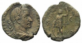 Trebonianus Gallus (251-253). Æ Sestertius (26mm, 12.16g, 12h). Rome, 251-2. Laureate, draped and cuirassed bust r. R/ Virtus standing l., holding shi...