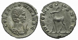 Salonina (Augusta, 254-268). Antoninianus (20mm, 2.95g, 12h). Rome, c. 267-8. Diademed and draped bust r. on crescent. R/ Stag walking l.; A below. RI...