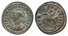 Probus (276-282). Radiate (24mm, 3.84g, 12h). Cyzicus, AD 280. Radiate, helmeted and cuirassed bust l., holding spear over shoulder and shield on arm....