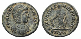 Helena (Augusta, 324-328/30). Æ Follis (18mm, 2.94g, 12h). Siscia, 326-7. Diademed and draped bust r. R/ Securitas standing l., holding olive branch; ...