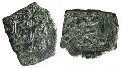 Heraclius (610-641). Æ 40 Nummi (24mm, 4.97g). Syracuse, 630-637. Crowned and draped facing busts of Heraclius and Heraclius Constantine; cross above;...