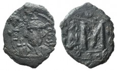 Heraclius (610-641). Æ 40 Nummi (26mm, 8.71g). Syracuse, 630-637. Crowned and draped facing busts of Heraclius and Heraclius Constantine; cross above;...