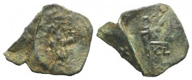 Justinian II ? (First reign, 685-695). Æ 40 Nummi (28mm, 2.57g, 6h). Syracuse, 690-691. Justinian standing facing, holding globus cruciger. R/ Large M...