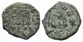 Leo V and Constantine (813-820). Æ 40 Nummi (19mm, 4.34g, 6h). Syracuse. Crowned facing bust of Leo, wearing loros and holding cross potent; star in r...