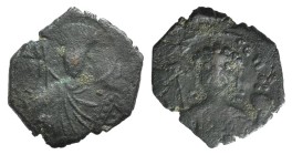 John II (1118-1143). Æ Half Tetarteron (14mm, 1.14g, 6h). Thessalonica. Facing bust of St. Demetrius, wearing nimbus and military attire, holding swor...