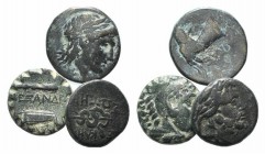 Lot of 3 Greek Æ coins, including Alexander III of Macedon, Pergamon (Mysia) and Aigai (Aeolis). Lot sold as it, no returns