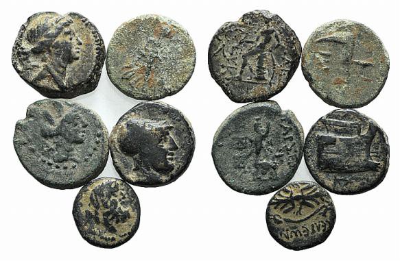 Lot of 5 Greek Æ coins, including Arados, Tarsos and Antiochos, to be catalog. L...