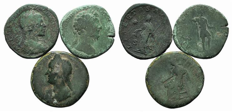 Lot of 3 Roman Imperial Æ Sestertii, including Salonina, Marcus Aurelius and Ela...