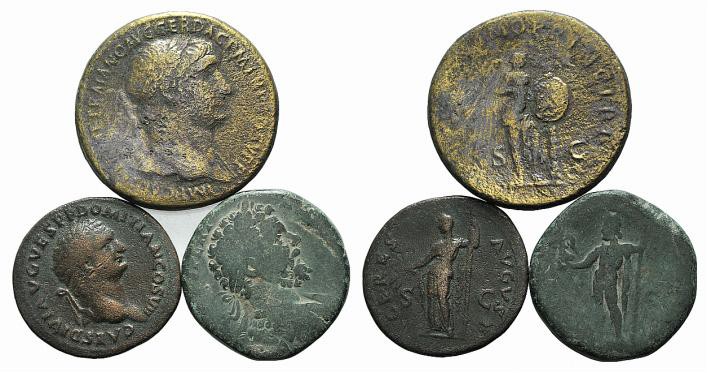 Lot of 2 Roman Imperial Æ Sestertii and 1 Æ As, including Domitian, Trajan and S...
