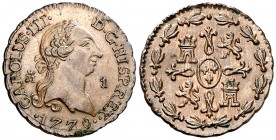 1770. Carlos III. Madrid. 1 maravedí. (AC. 27). 1,12 g. Mínima manchita. Bella. Brillo original. Escasa así. EBC+.