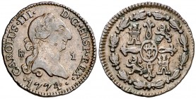 1774. Carlos III. Segovia. 1 maravedí. (AC. 30). 1,09 g. MBC-/MBC.