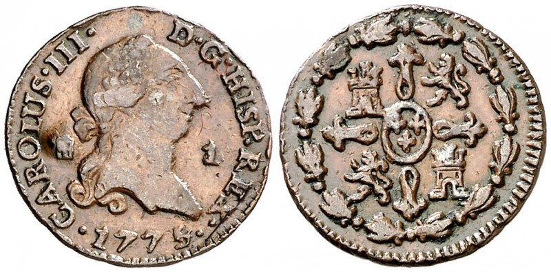 1775/4. Carlos III. Segovia. 1 maravedí. (AC. 31). 1,17 g. Escasa. MBC-/MBC.