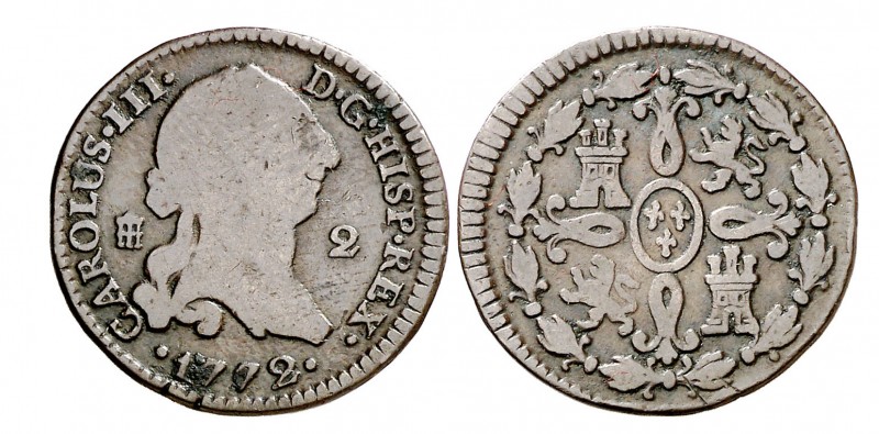1772. Carlos III. Segovia. 2 maravedís. (AC. 34). 2,19 g. BC-/BC.