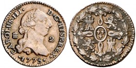 1775. Carlos III. Segovia. 2 maravedís. (AC. 38). 2,45 g. MBC.
