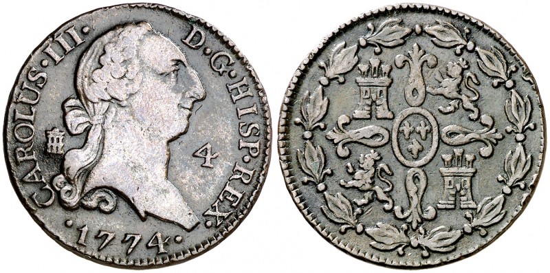 1774. Carlos III. Segovia. 4 maravedís. (AC. 54). 5,05 g. MBC-.