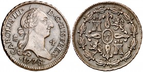 1778. Carlos III. Segovia. 4 maravedís. (AC. 58). 5,51 g. Buen ejemplar. MBC+.