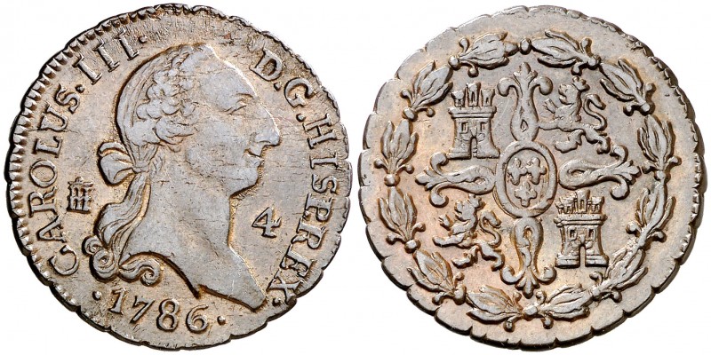 1786. Carlos III. Segovia. 4 maravedís. (AC. 65). 5,29 g. Leves impurezas. MBC/M...