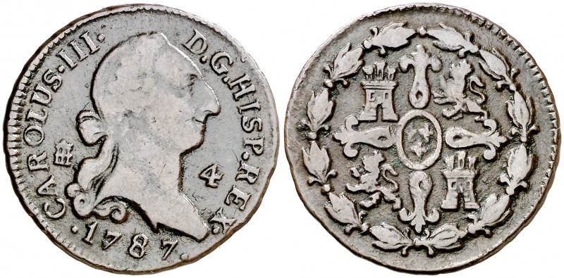 1787. Carlos III. Segovia. 4 maravedís. (AC. 66). 5,15 g. BC+.