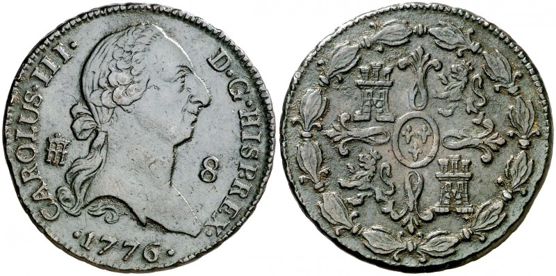 1776. Carlos III. Segovia. 8 maravedís. (AC. 73). 11,83 g. Escasa. MBC-.
