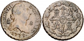 1779. Carlos III. Segovia. 8 maravedís. (AC. 76). 11,99 g. MBC-/MBC+.