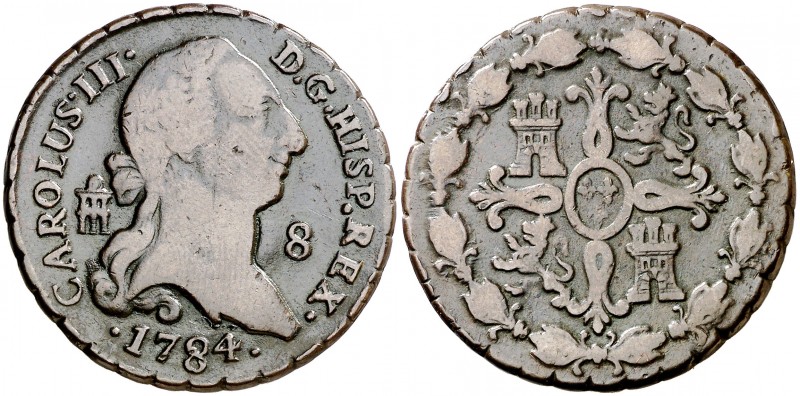 1784. Carlos III. Segovia. 8 maravedís. (AC. 80). 11,34 g. Rara, sólo hemos teni...