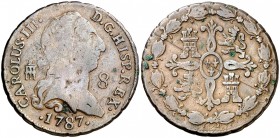 1787. Carlos III. Segovia. 8 maravedís. (AC. 83). 12,14 g. Rayita en reverso. BC/MBC-.