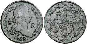 1788. Carlos III. Segovia. 8 maravedís. (AC. 85). 11,14 g. Impurezas. MBC-/MBC.