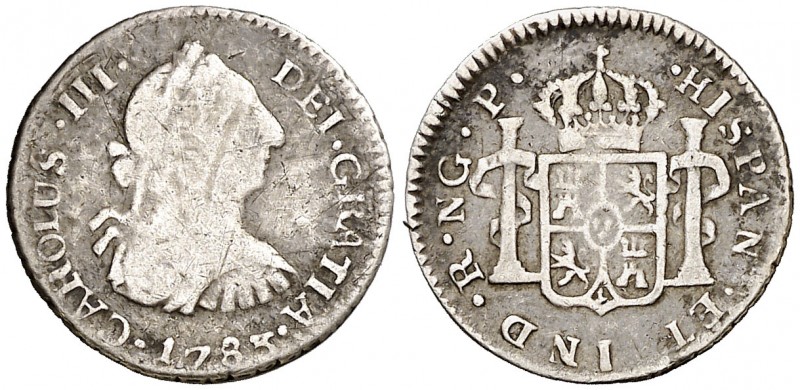 1783. Carlos III. Guatemala. P. 1/2 real. (AC. 105). 1,53 g. Rayitas. Ex Colecci...