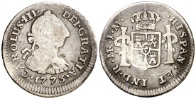 1773. Carlos III. Lima. JM. 1/2 real. (AC. 128). 1,60 g. Pequeños vanos. BC/BC+.