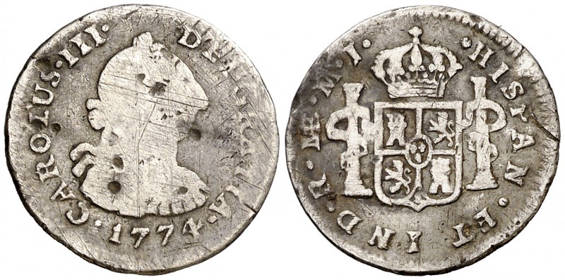 1774. Carlos III. Lima. MJ. 1/2 real. (AC. 130). 1,48 g. Rayitas y golpecitos. (...